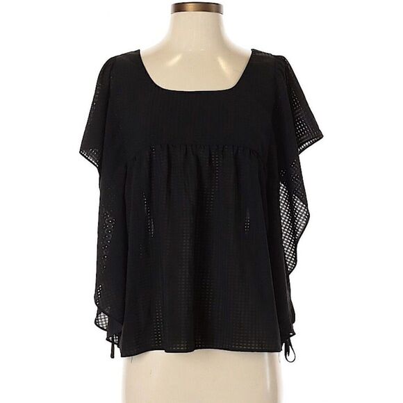 Who What Wear Womens Short Sleeve Blouse Size XS Black Tie Sides Scoop Neckline - Picture 1 of 7